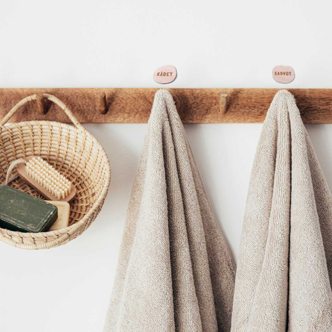 Puinen pyyhemerkki - Lahja ja Sisustus Juuttisäkki